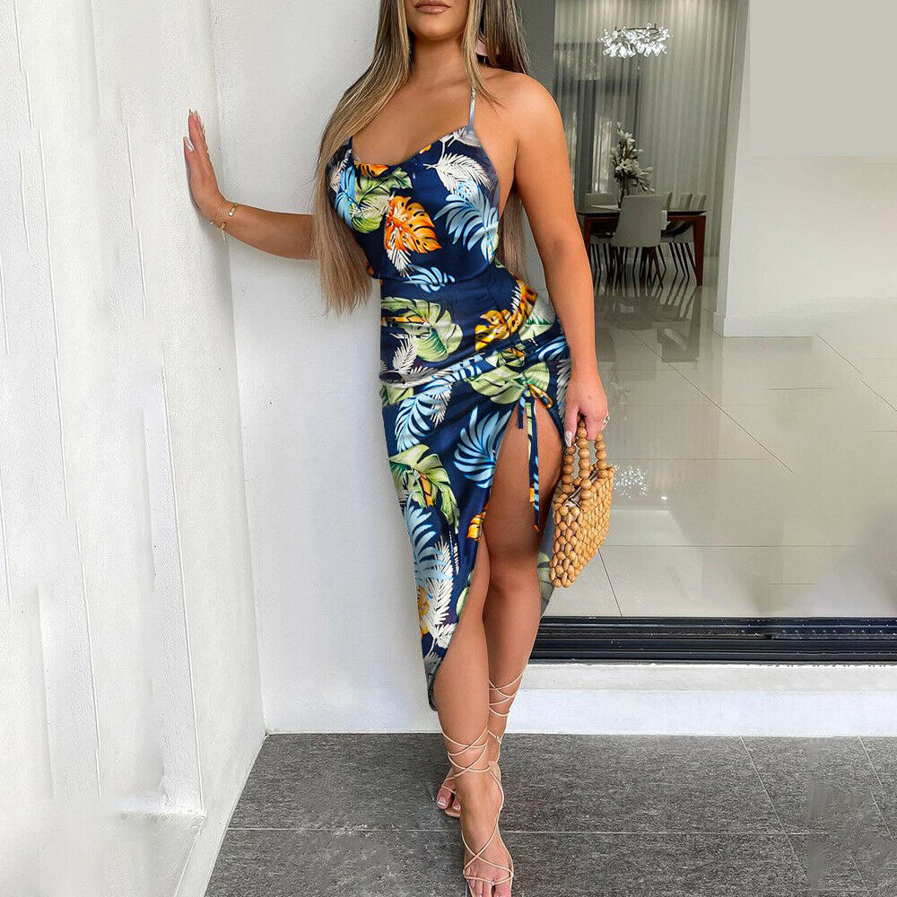 Sleeveless Strappy Floral Print Bodycon Midi Dress