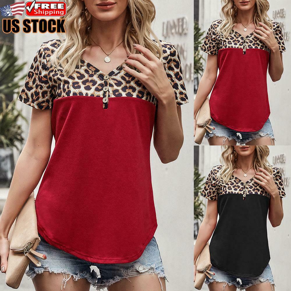 V Neck Button Casual Tee Tops