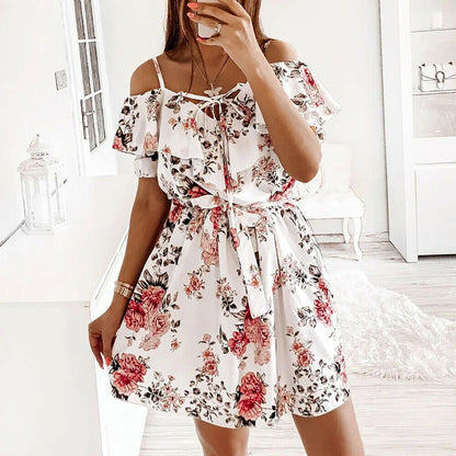 Cold Shoulder Floral Boho Mini Dress