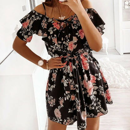 Cold Shoulder Floral Boho Mini Dress