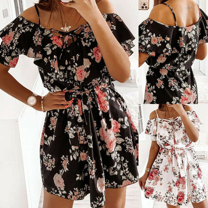 Cold Shoulder Floral Boho Mini Dress