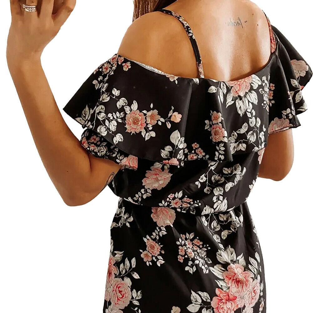 Cold Shoulder Floral Boho Mini Dress