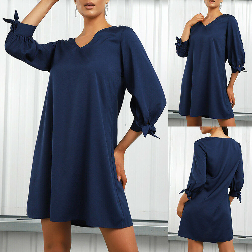 Women's Solid Long Sleeve Shirt Dress