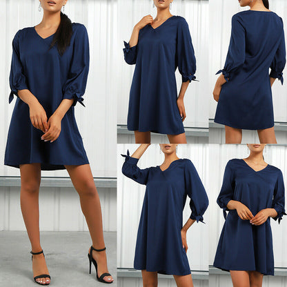 Women's Solid Long Sleeve Shirt Dress