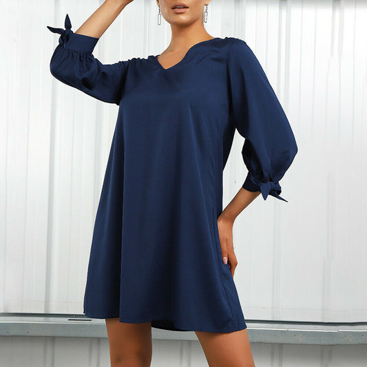 Women's Solid Long Sleeve Shirt Dress