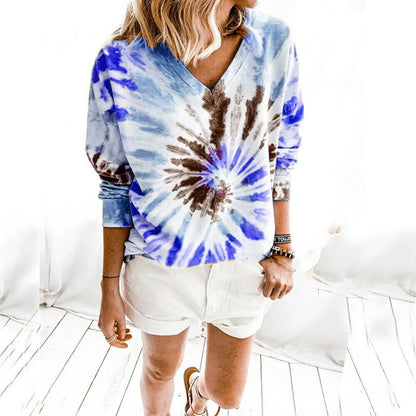 Casual V Neck Long Sleeve Tops Pullover