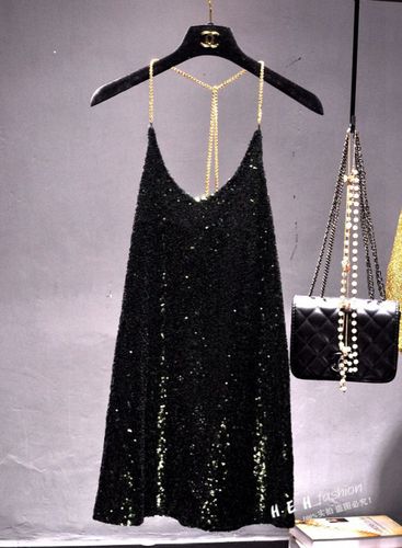 Dresses for Women Party Metal Chain Hanging Neck Long Render In Sequined Dress Sexy Backless Dress Nightclub Female Costumes