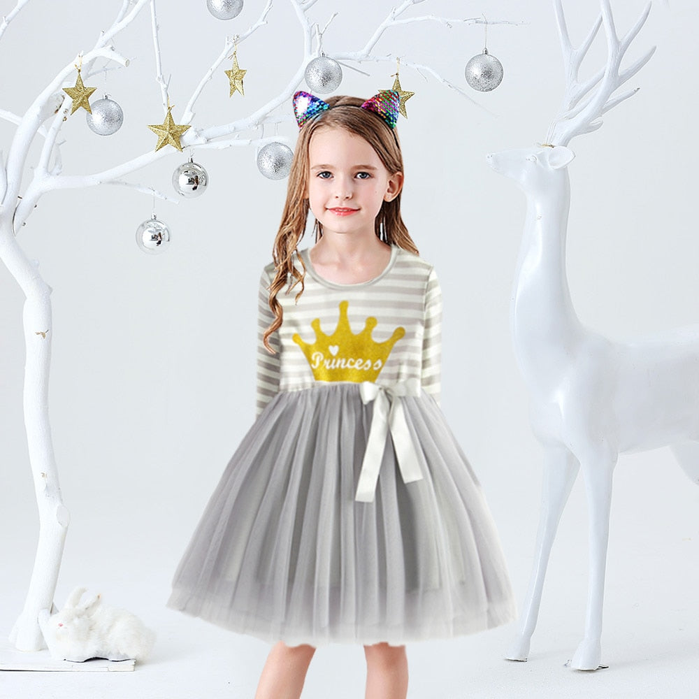 DXTON Girls Sequined Dresses Children Unicorn Print Dress Long Sleeve Birthday Party Dress Toddlers Girls Tulle Princess Dresses