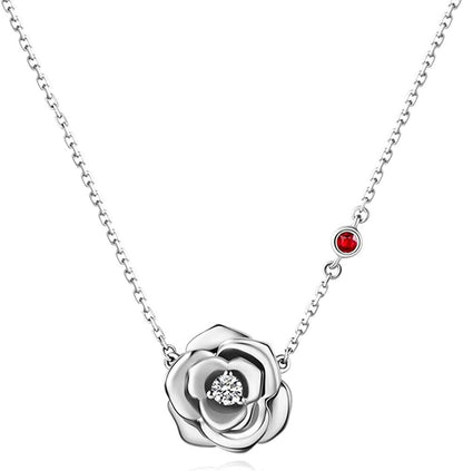 Sterling Silver CZ Stone Flower Pendant Necklace