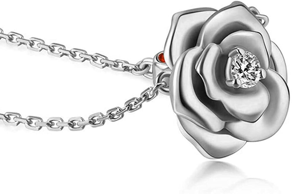 Sterling Silver CZ Stone Flower Pendant Necklace