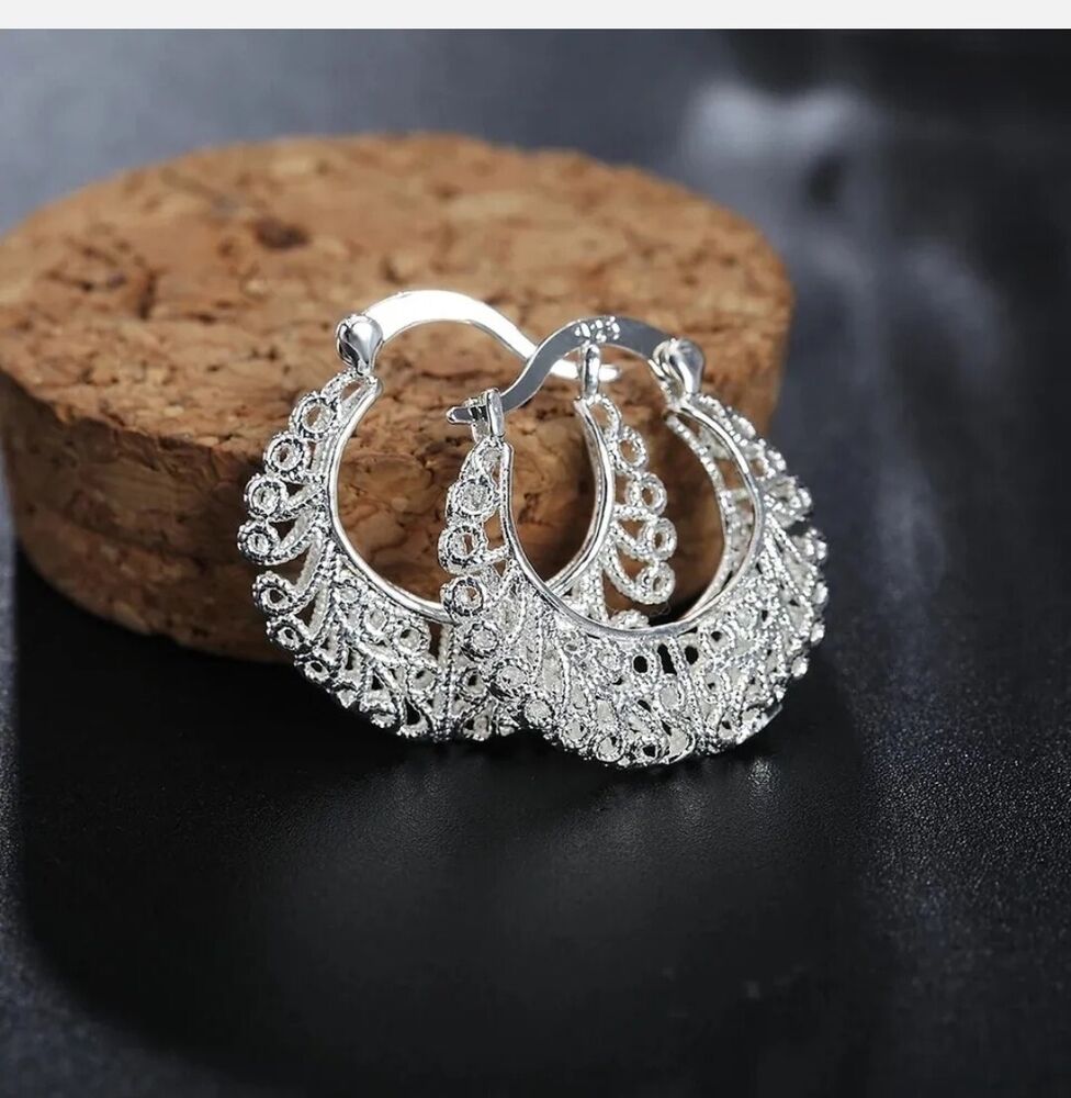 Womens 925 Sterling Silver Earrings 1.1 inch