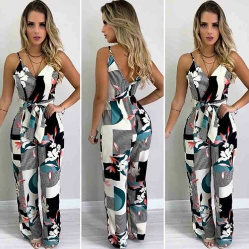 Women Summer Boho Floral Girls Loose Solid Jumpsuit