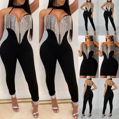 Women Sleeveless V Neck Pants Jumpsuit