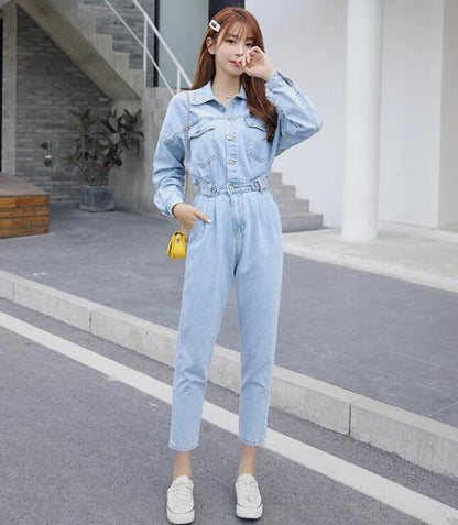 Long Sleeve Bodysuit Fashion Tunic Ladies Denim Overalls