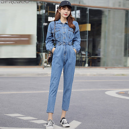 Long Sleeve Bodysuit Fashion Tunic Ladies Denim Overalls