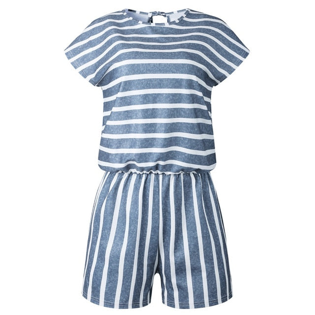 Casual Striped O Neck Short Sleeve Playsuit