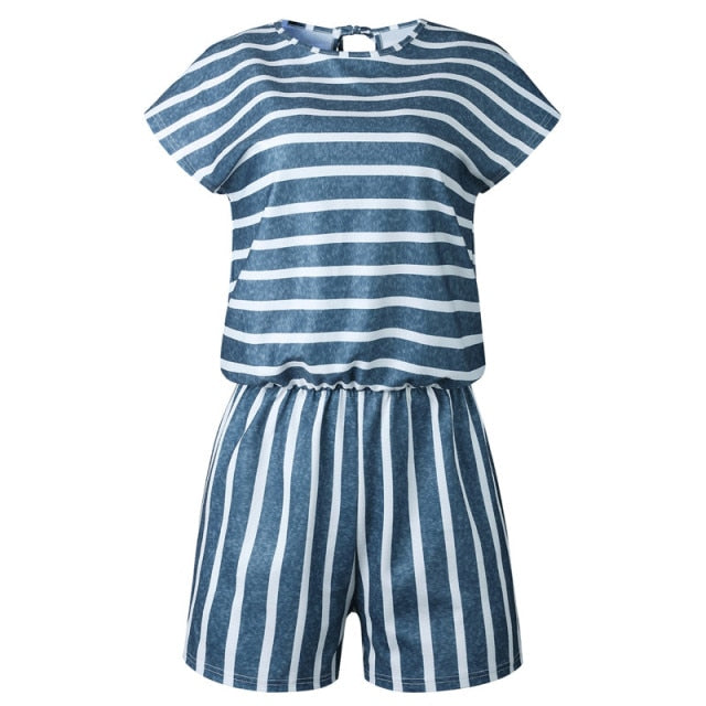 Casual Striped O Neck Short Sleeve Playsuit