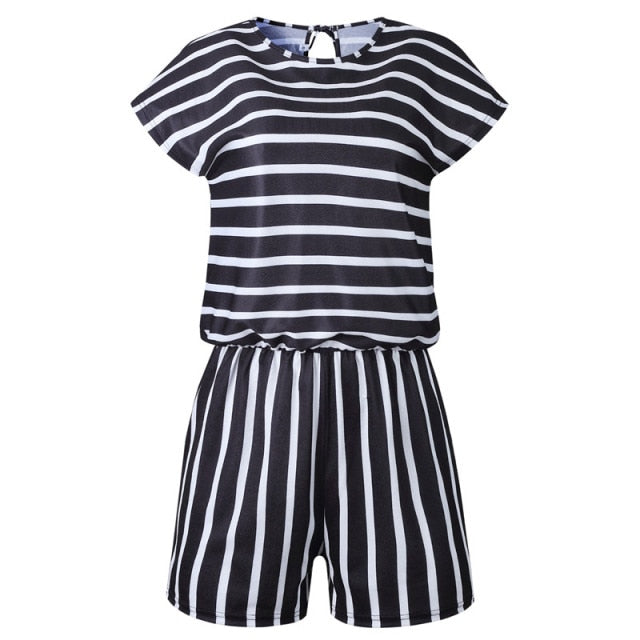 Casual Striped O Neck Short Sleeve Playsuit