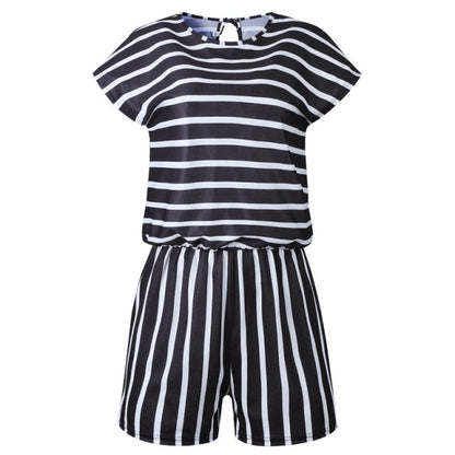 Casual Striped O Neck Short Sleeve Playsuit