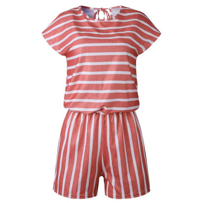 Casual Striped O Neck Short Sleeve Playsuit