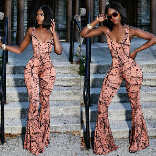 Women Casual Beach Backless Sleeveless Jumpsuit