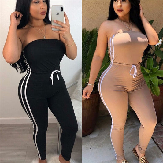 Women Off Shoulder Solid Loose Elastic Jumpsuit