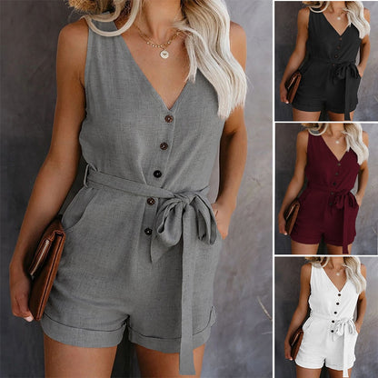 Casual V-neck Short Home Jumpsuit