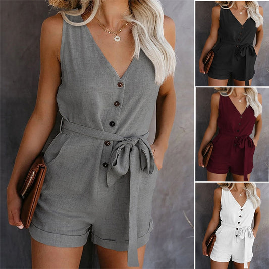 Casual V-neck Short Home Jumpsuit