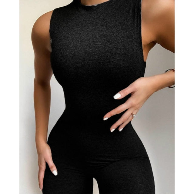 Fashion Women Casual Solid Sleeveless Jumpsuits