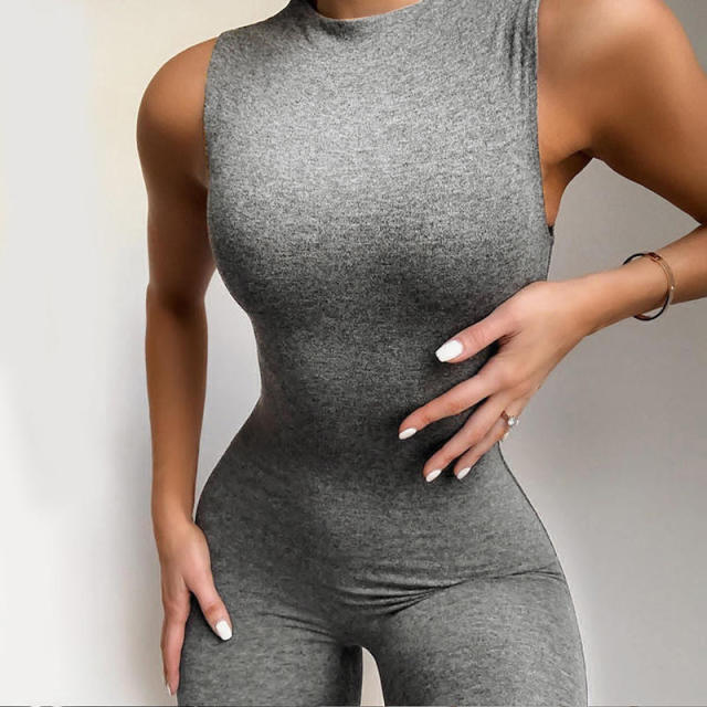 Fashion Women Casual Solid Sleeveless Jumpsuits