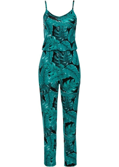 Strap Beach Boho Leaves Floral Print Romper