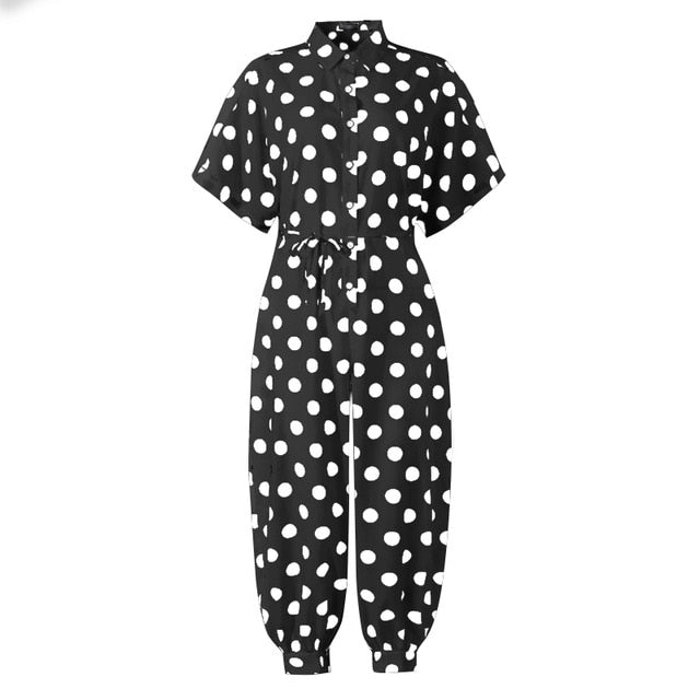 Casual Loose Short Sleeve Polka Dot Rompers