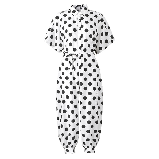 Casual Loose Short Sleeve Polka Dot Rompers