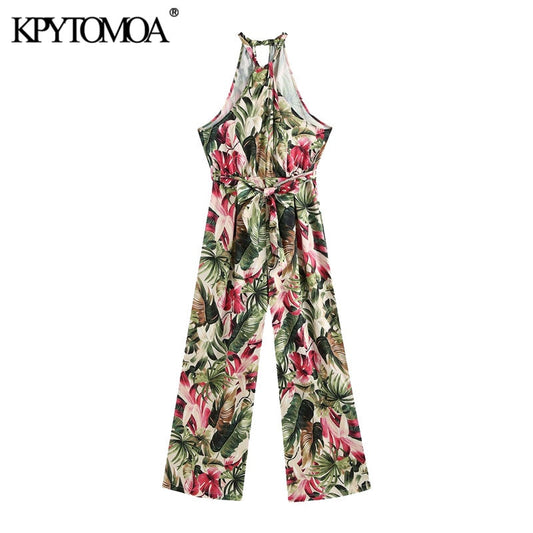 Women Chic Fashion With Belt Floral Print Jumpsuits