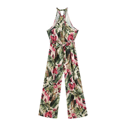 Women Chic Fashion With Belt Floral Print Jumpsuits