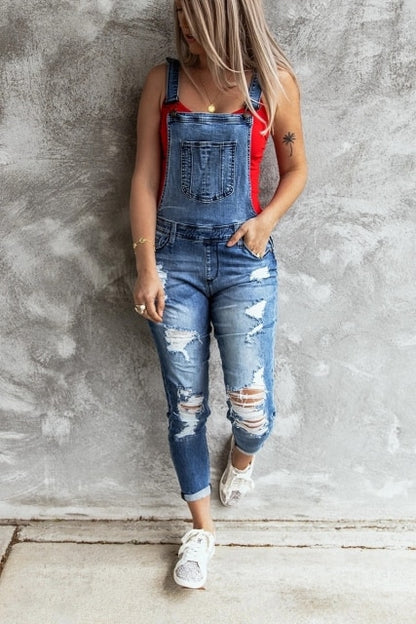 Women Ripped Hole Denim Jumpsuit