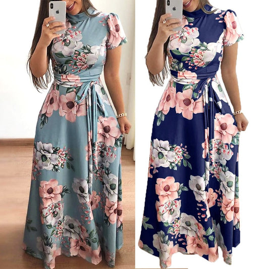 Summer Long  Long Sleeve Flower Print Dress For Women