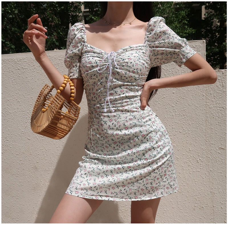 Tie Neck Floral Print Puff Sleeve Summer Dress For Women