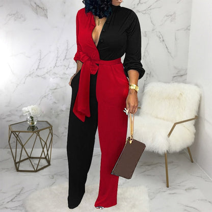 Leopard Tied Waist Long Sleeve Jumpsuit