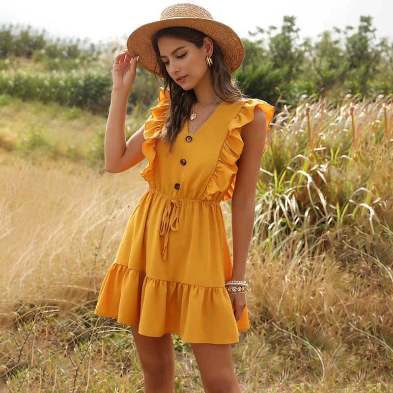 V-Neck High Waist Summer Dress For Women