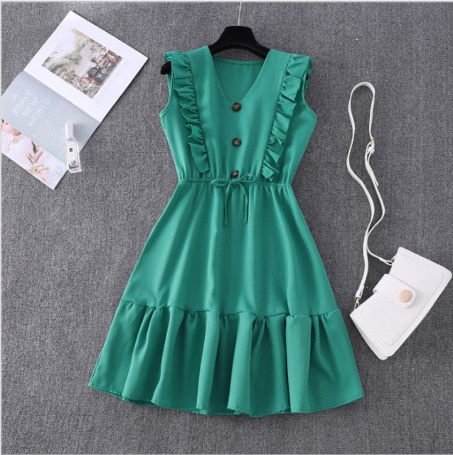 V-Neck High Waist Summer Dress For Women