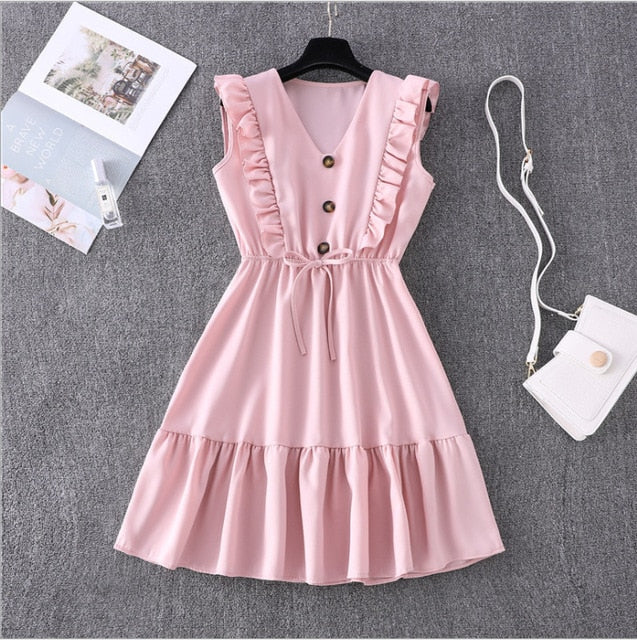 V-Neck High Waist Summer Dress For Women