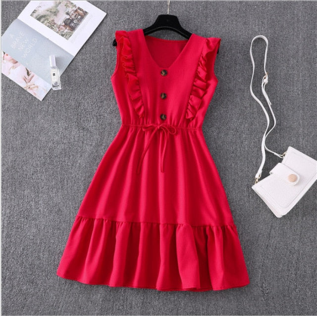 V-Neck High Waist Summer Dress For Women