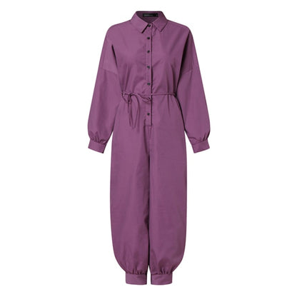 Women Long Sleeve Belted Vintage Jumpsuits