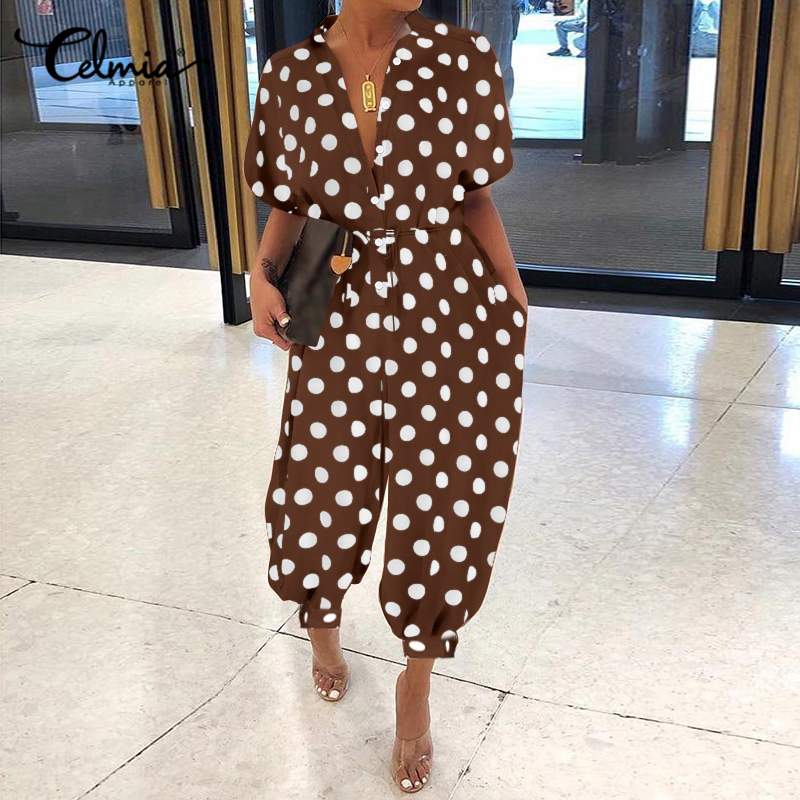 Women Vintage Casual Polka Dot Print Jumpsuit