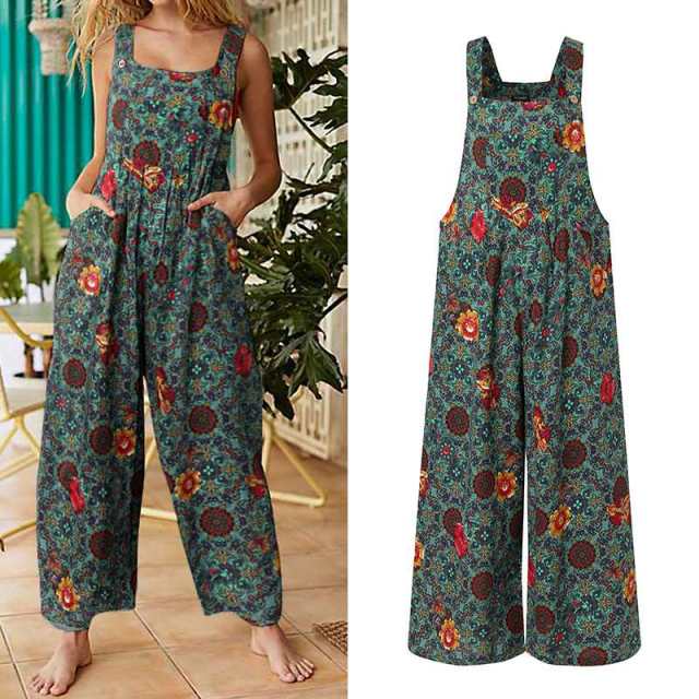 Women Cotton Summer Sleeveless Wide Leg Overalls