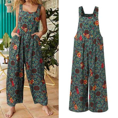 Women Cotton Summer Sleeveless Wide Leg Overalls