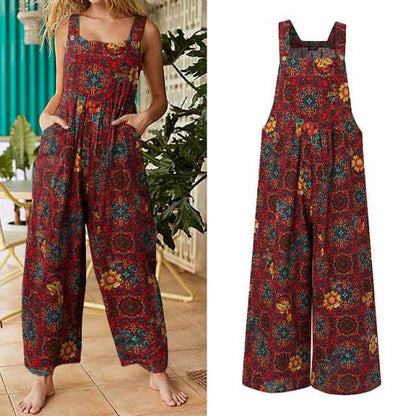 Women Cotton Summer Sleeveless Wide Leg Overalls