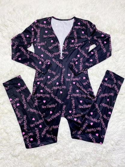 Pattern Printing long Sleeve V Neck Jumpsuit