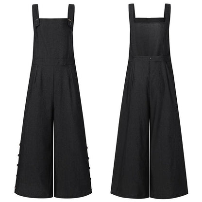 Vintage Pockets Buttons Wide Leg Pants Female Jumpsuit